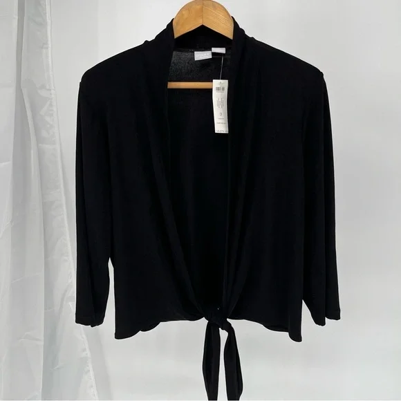 Chico’s Womens NEW Travelers Tie Front Jacket Size XL Black Slinky Knit - Picture 1 of 10
